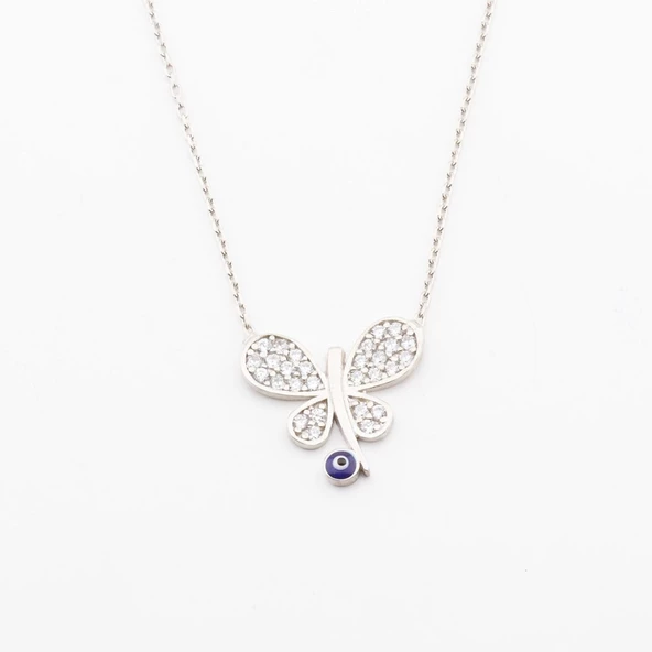 Nazar Boncuk Detaylı Kelebek Gümüş Kolye - Resim 2