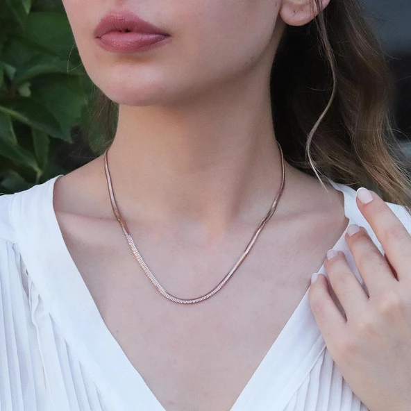 Rose Gold Kaplama İtalyan Zincir Gümüş Set - Resim 2
