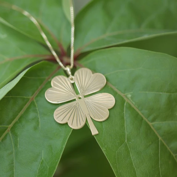 Gold Kaplama Yonca Gümüş Kolye - Resim 2