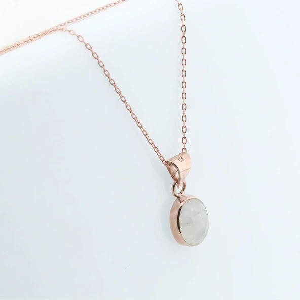 Ay Taşlı Rose Gold Kaplama Doğal Taş Gümüş Kolye - Resim 5