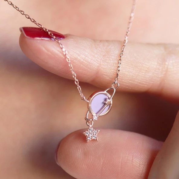 Lila Mine İşli Gezegen Kolye - Resim 2