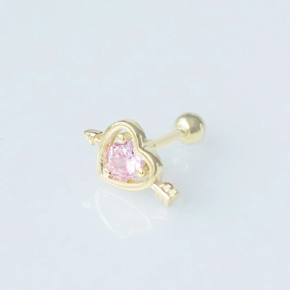 Pembe Zirkon Taşlı Kalp Figürlü Gold Kaplama Tragus ürün görseli 1