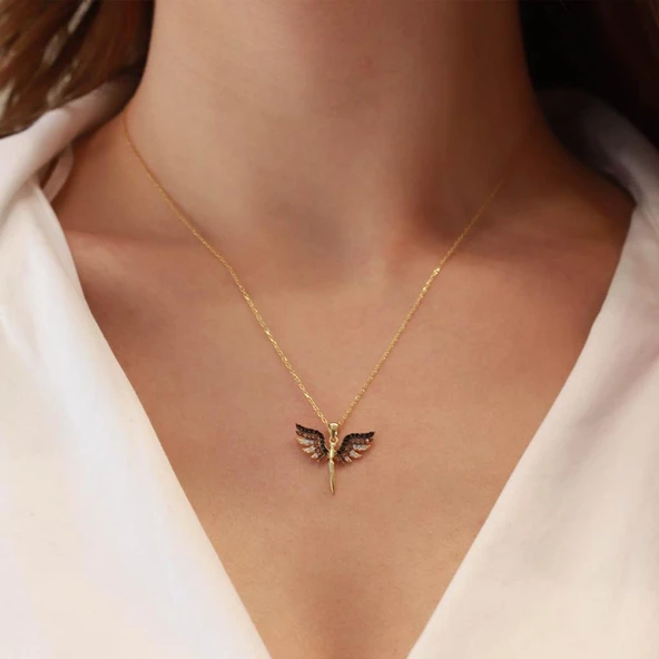 Mikail Meleği Zirkon Taşlı Gold Kaplama Gümüş Kolye ürün görseli 1