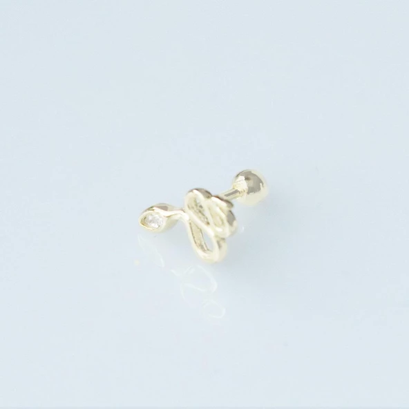 Zirkon Taşlı Serpent Modeli Gold Kaplama Gümüş Tragus - Resim 2
