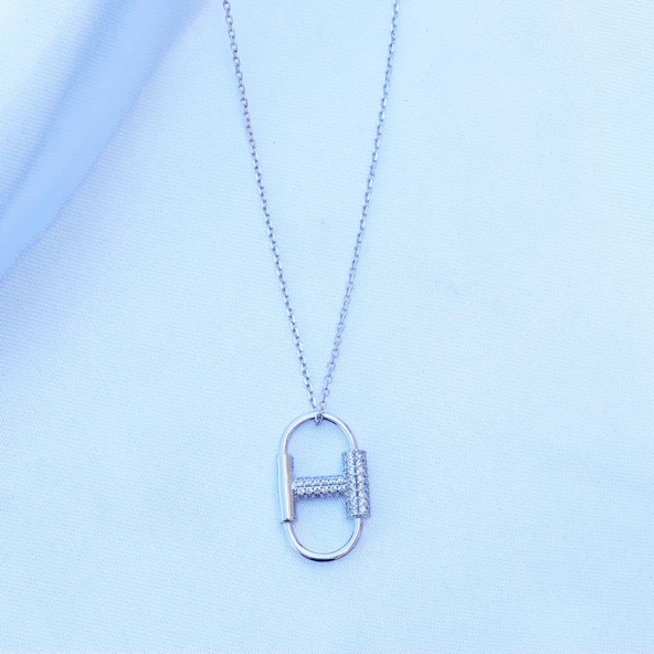 Zirkon Taşlı Tasarım Gümüş Kolye - Resim 4