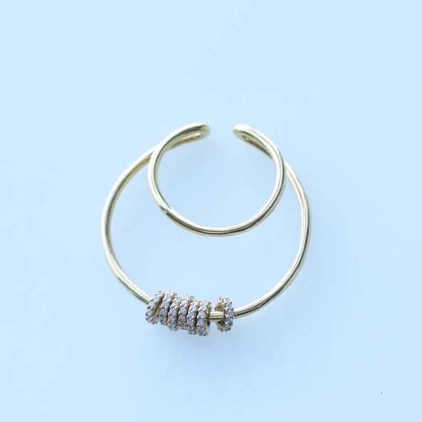 Hareketli Halkalı Gold Kaplama Ear Cuffs Kıkırdak Küpe - Resim 2