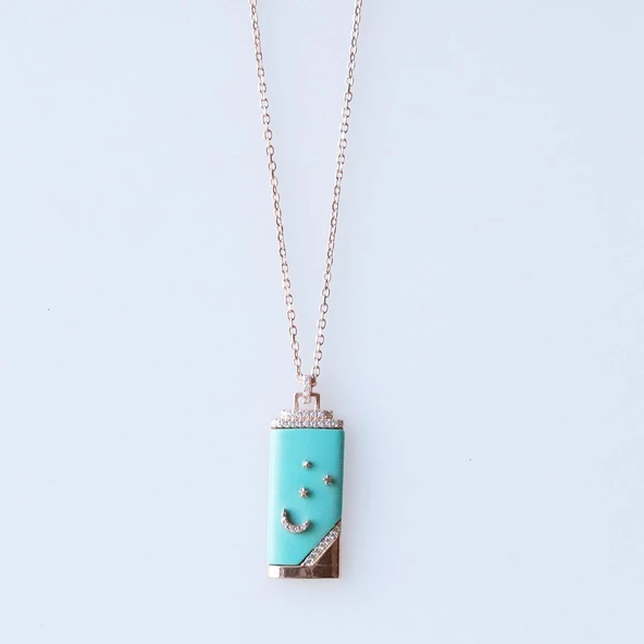 Turkuaz Mine İşli  Rose Gold Kaplama Night Gümüş Kolye - Resim 4