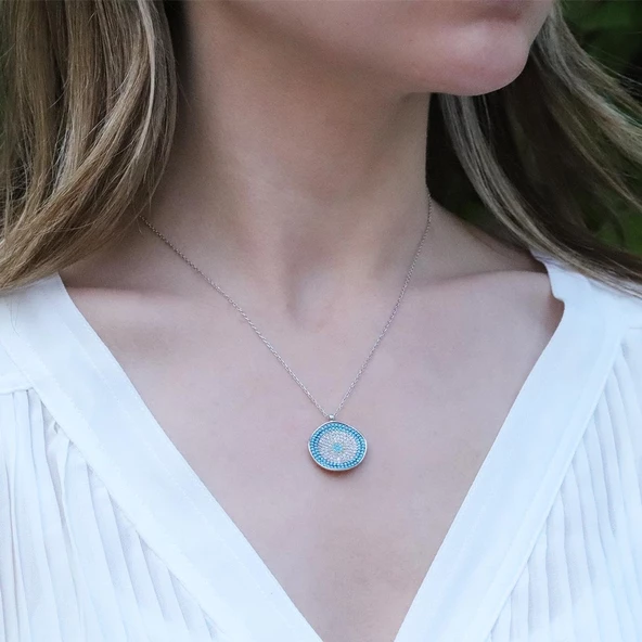 Nazar Boncuklu Zirkon Taşlı Gümüş Kolye ürün görseli 1