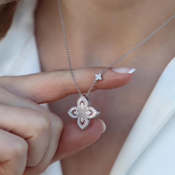 Alhambra Model Zirkon Taşlı Gümüş Kolye - Resim 4