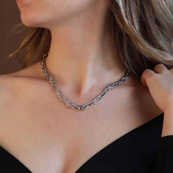 Tif Model Gümüş Zincir Kolye - Resim 2