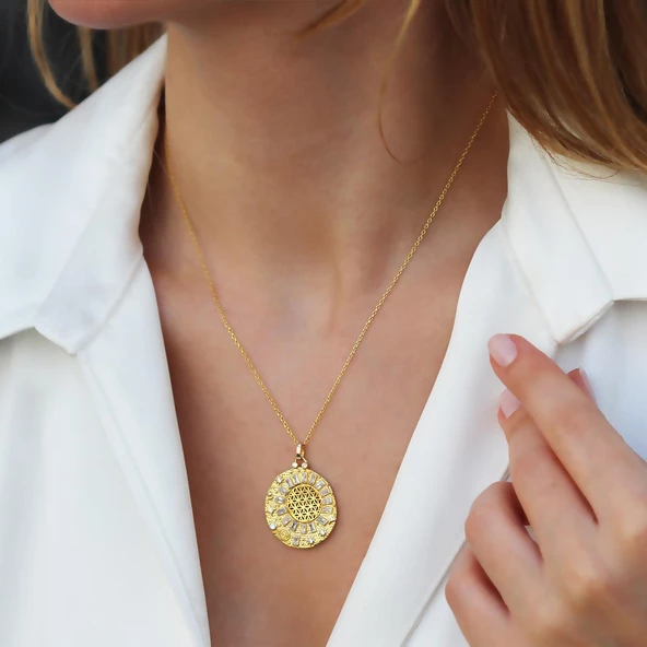 Mercurius Taşlı Gold Kaplama Gümüş Kolye - Resim 2