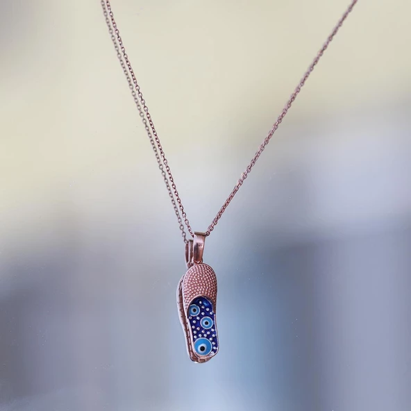 Nazar Boncuklu Rose Gold Kaplama Terlik Gümüş Kolye - Resim 2