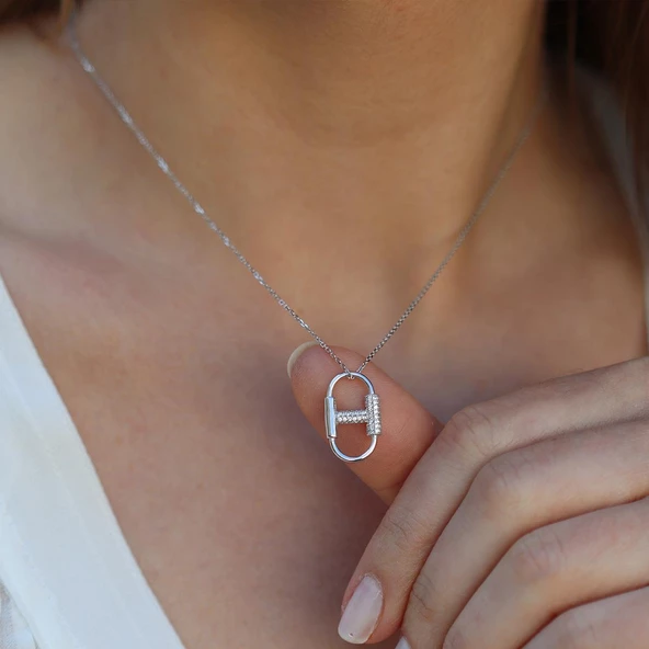 Zirkon Taşlı Tasarım Gümüş Kolye - Resim 3