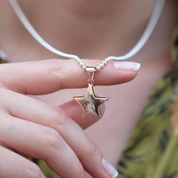Rose Gold Kaplama Yıldız Gümüş Kolye - Resim 2