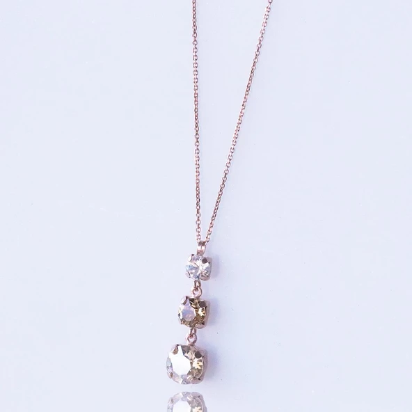 Renkli Swarovski Taşlı Rose Gold Kaplama Gümüş Kolye - Resim 2