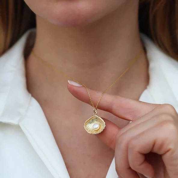İnci İstirdiye Gold Kaplama Gümüş Kolye - Resim 4