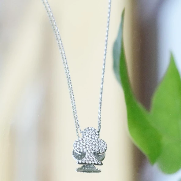 Maça Zirkon Taşlı Gümüş Kolye - Resim 4