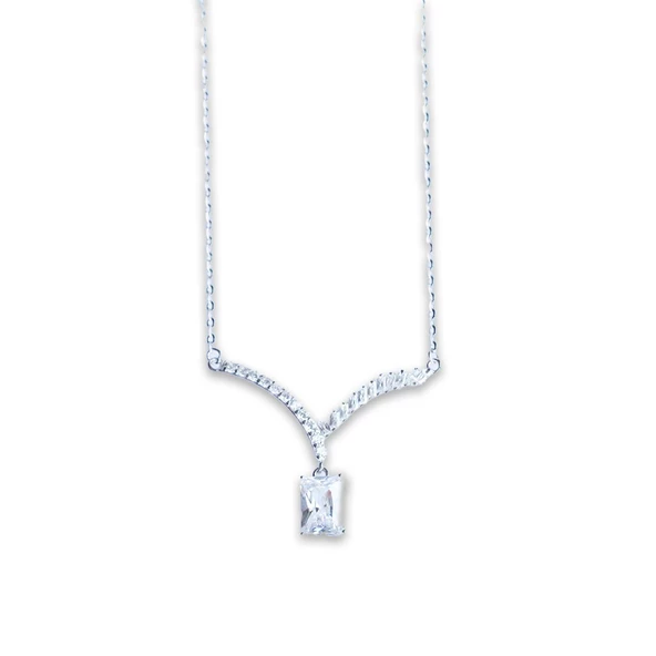 V Baget Modeli Gümüş Kolye - Resim 3