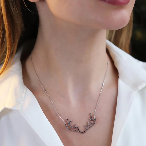 Geyik Model Gümüş Kolye - Resim 4