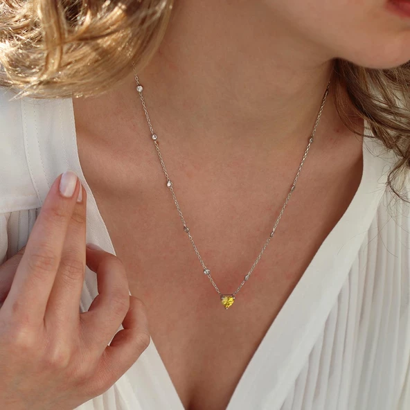 Sitrin Taşlı Sevgili Kalp Gümüş Kolye ürün görseli 1