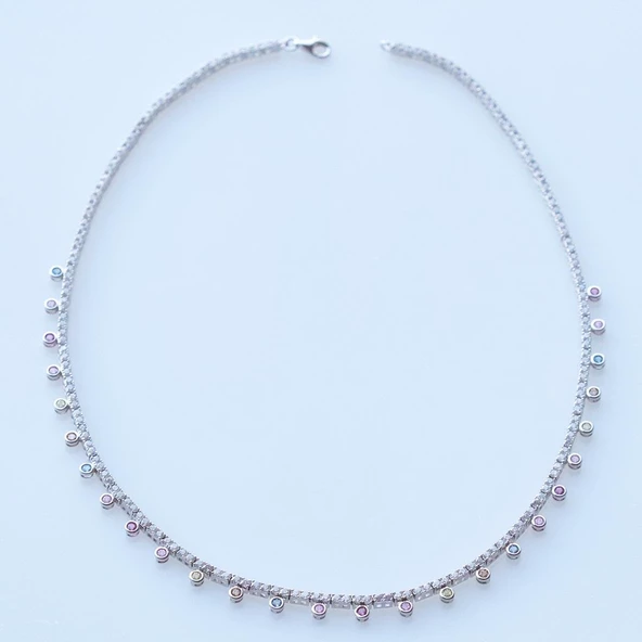 Renkli Taşlı Su Yolu Gümüş Kolye - Resim 4