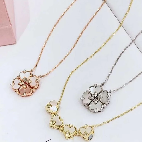 Sedefli Gold Kaplama Aşk ve Şans Kolyesi - Resim 2