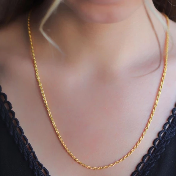 Gold Kaplama 925 Ayar Gümüş Burgu Zincir - Resim 3