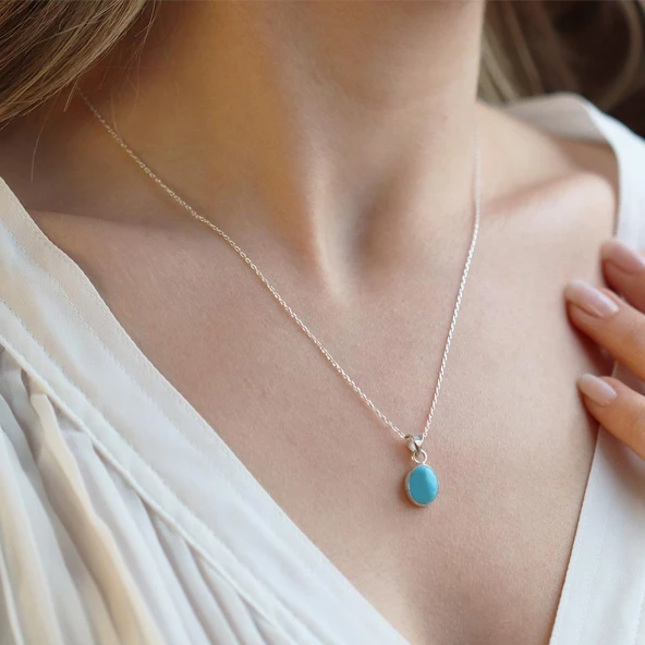 Doğal Turkuaz Taş Gümüş Kolye ürün görseli 1