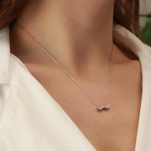 İçi Zirkon Taşlı Sonsuzluk Gümüş Kolye - Resim 3