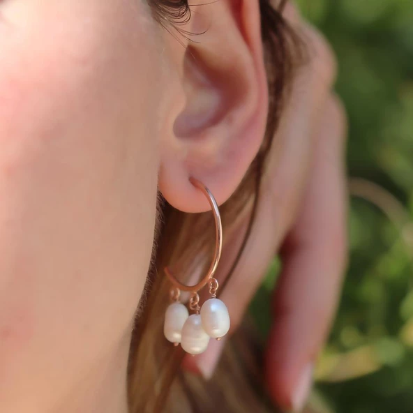 Barok İncili Rose Gold Kaplama Gümüş Küpe - Resim 4