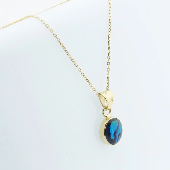 Labradorit Doğal  Taş Gold Kaplama Gümüş Kolye - Resim 2