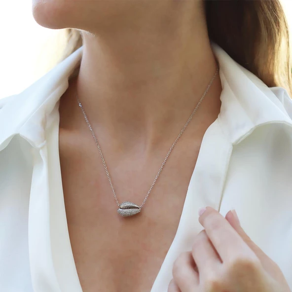 Gümüş Deniz Kabuğu Figürlü Zirkon Taşlı Kolye - Resim 2