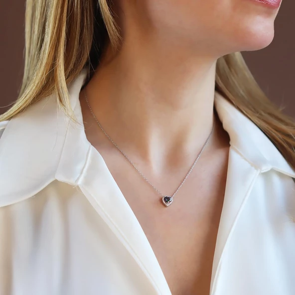 Mistik Topaz Taşlı Mini Sevgili Gümüş Kolye - Resim 4