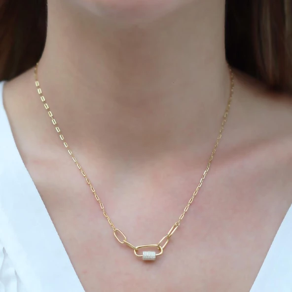 Önden Klipsli 925 Ayar Gold Gümüş Kolye ürün görseli 1