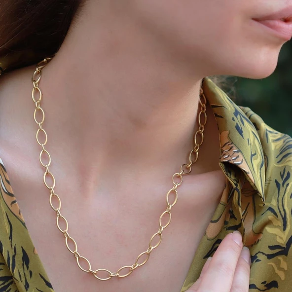 Gold Kaplama Gümüş Oval Zincir Kolye ürün görseli 1