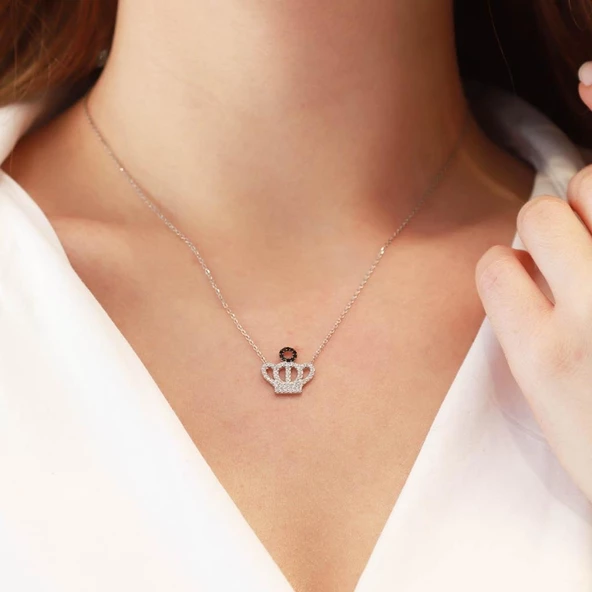 Mini Kral Tacı Zirkon Taşlı Gümüş Kolye ürün görseli 1