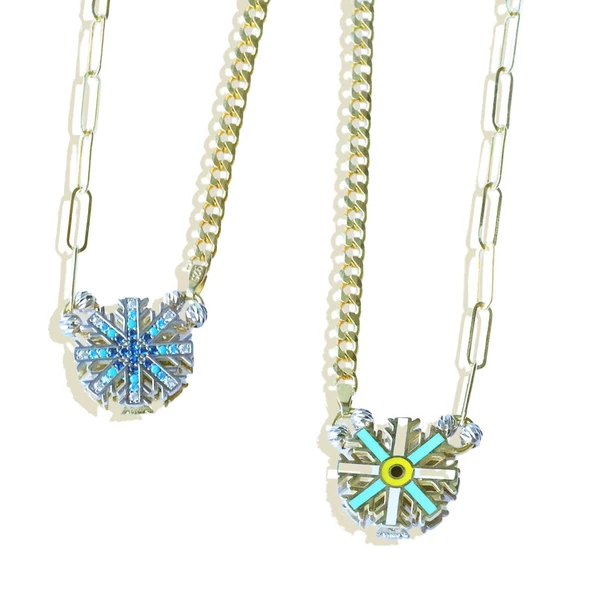 Kar Tanesi Çift Taraflı Gümüş Kolye - Resim 3