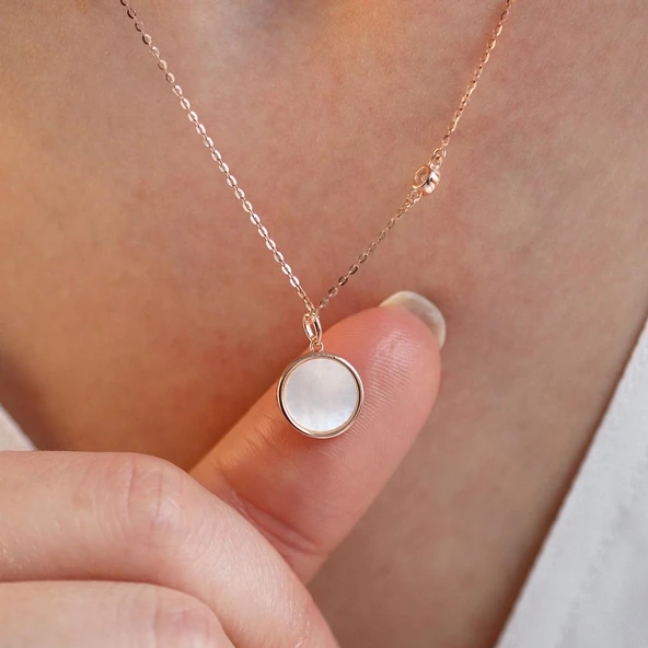 Sedef Taşlı Ay Yıldız Figürlü Rose Gold Kaplama Gümüş Kolye - Resim 4