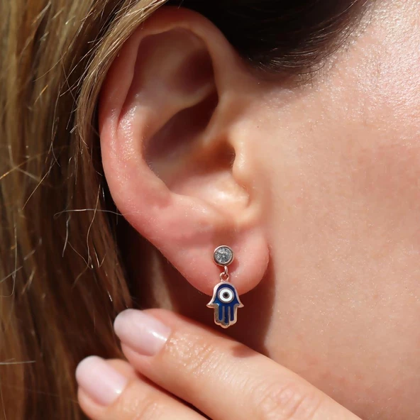 Fatma Ana Eli Mine İşli Rose Gold Kaplama Gümüş Küpe ürün görseli 1