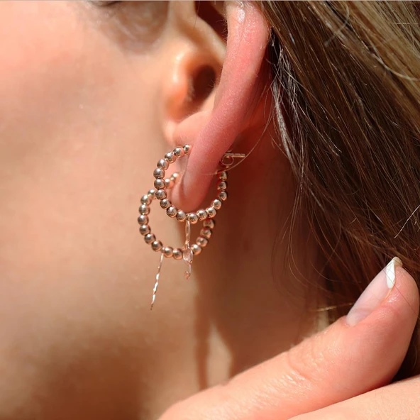 Sol Anahtarı Rose Gold Kaplama Gümüş Küpe - Resim 5