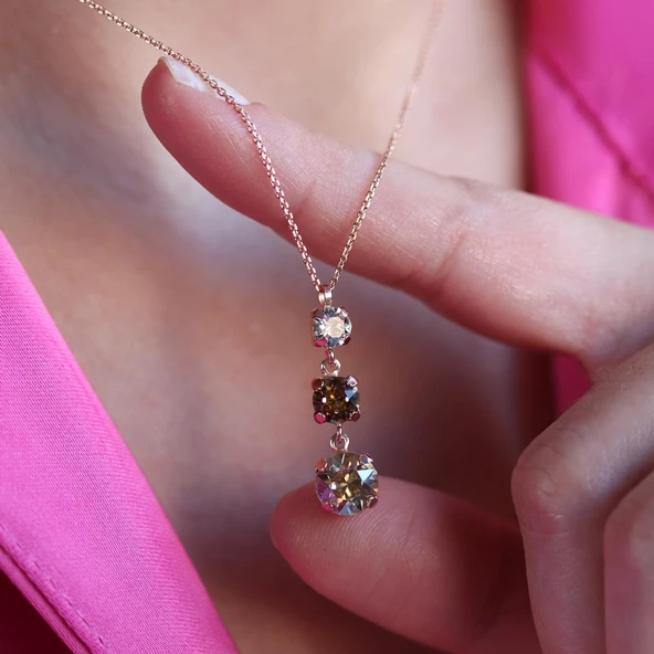 Renkli Swarovski Taşlı Rose Gold Kaplama Gümüş Kolye - Resim 3