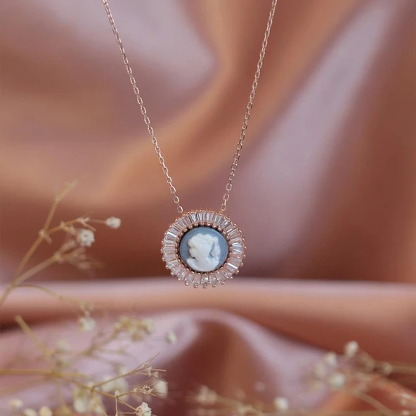 Prenses Model Baget Taşlı Rose Gold Kaplama Gümüş Kolye - Resim 2