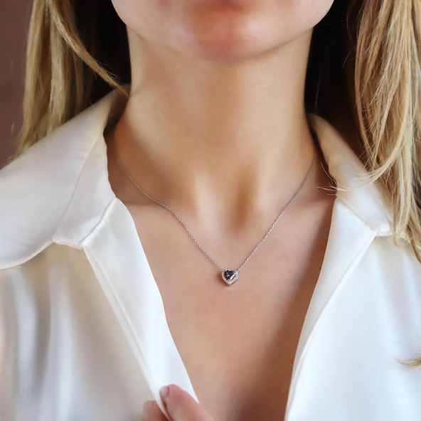Mistik Topaz Taşlı Mini Sevgili Gümüş Kolye ürün görseli 1