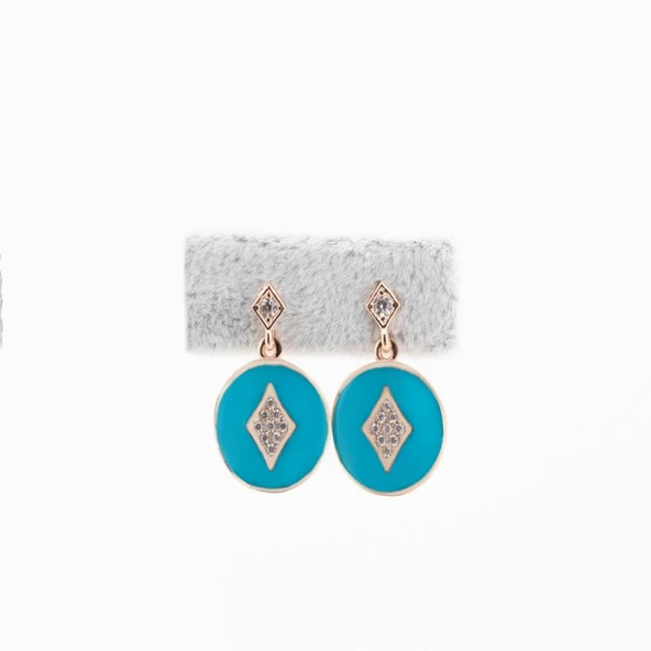 Mineli Turkuaz Renkli Altın Kaplama Gümüş Küpe - Resim 2