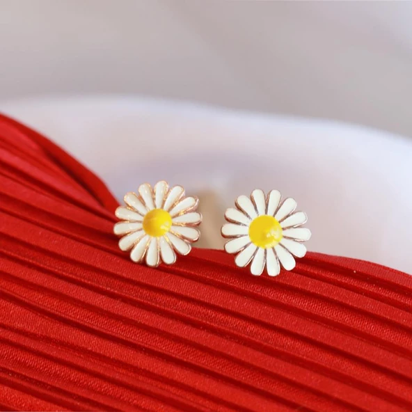 Mineli Papatya Model Rose Gold Kaplama Gümüş Küpe - Resim 2