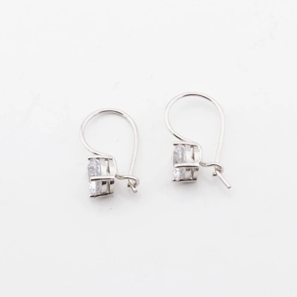 Tek Taş Klipsli Gümüş Küpe - Resim 2