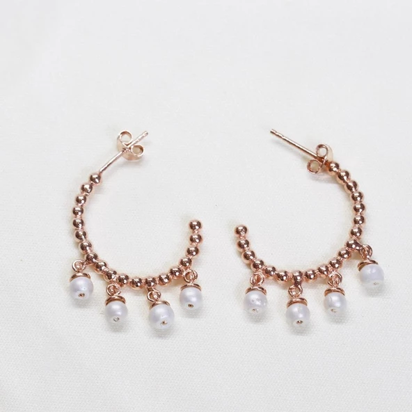 Dorika Model Rose Gold Kaplama İnci Gümüş Küpe - Resim 4