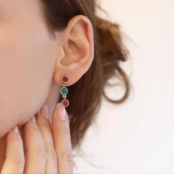 Turmalin Taşlı Su Yolu Otantik Gümüş Küpe - Resim 2