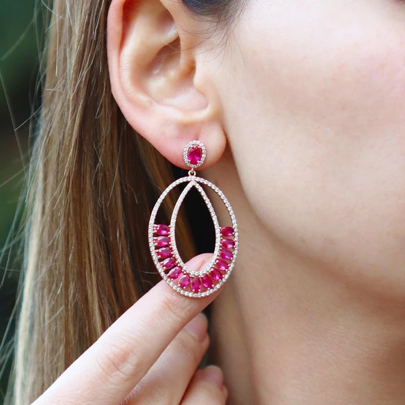 Pembe Zirkon Taşlı Glamore Rose Gold Kaplama Gümüş Küpe ürün görseli 1