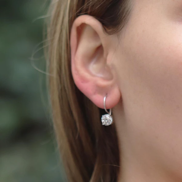 Tek Taş Klipsli Gümüş Küpe - Resim 3